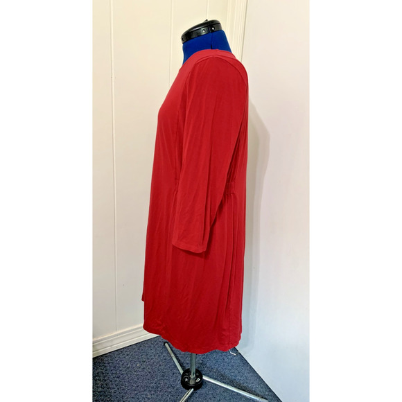 J. Jill Stretch Jersey Knit Long Sleeve Red Dress Sz Large Petite Holiday Comfy - Picture 2 of 10